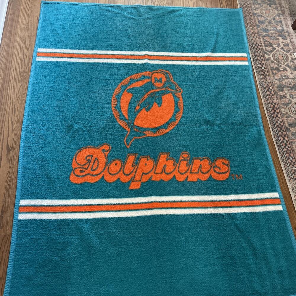 Vintage Miami Dolphins NFL Biederlack Stadium Throw Blanket 74”x55” USA Made